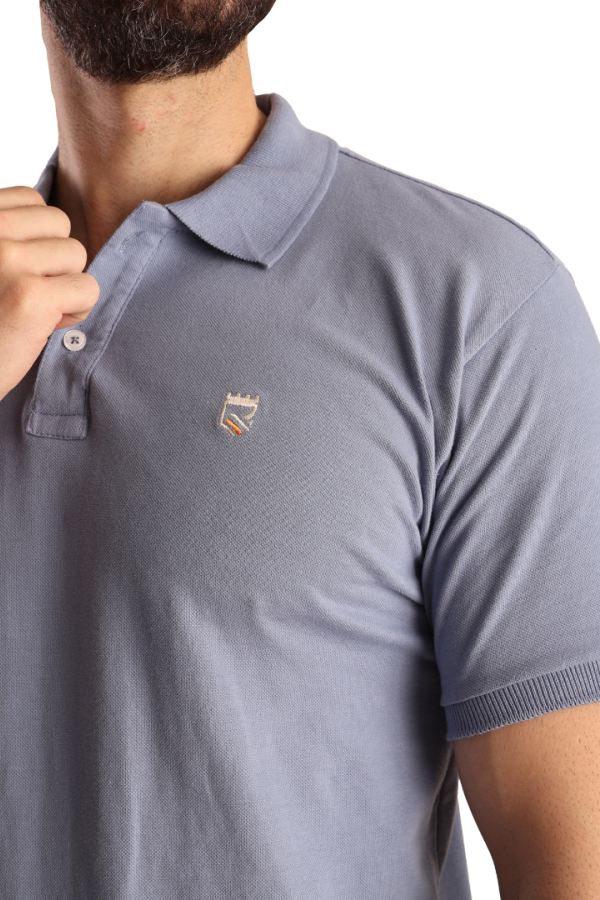 Playera Tipo Polo Casual Manga Corta Azul Acero Slim Fit Para Caballero